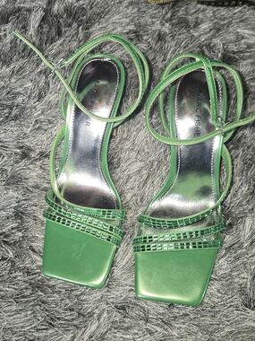 Marc Fisher Lime Green Strappy Heels with Crystal Accents